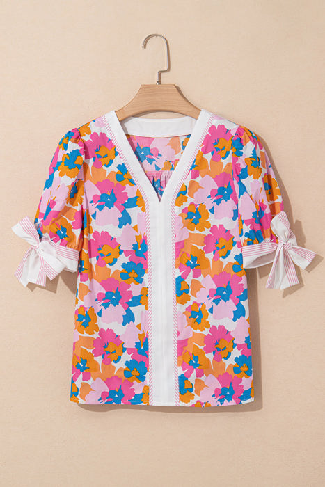 Aleia Floral Knotted Short Sleeve Blouse