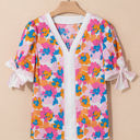  Aleia Floral Knotted Short Sleeve Blouse