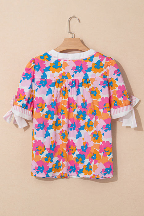 Aleia Floral Knotted Short Sleeve Blouse