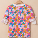  Aleia Floral Knotted Short Sleeve Blouse