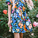  Alena Collared Split Neck Floral Flared Dress