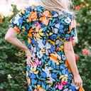  Alena Collared Split Neck Floral Flared Dress