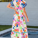  Alena Ricrac Trim Flutter Sleeve Buttoned Floral Maxi Dress