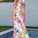  Alena Ricrac Trim Flutter Sleeve Buttoned Floral Maxi Dress