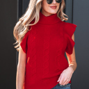 Tomato Red XL Alessia Ruffled Short Sleeve Sweater