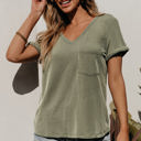  Alexa Twist Short Sleeve Corded V Neck Top