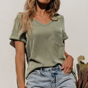  Alexa Twist Short Sleeve Corded V Neck Top