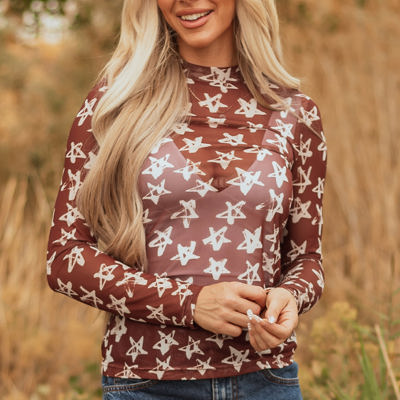 Alexandra Mesh Star Sheath Long Sleeve Top