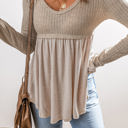  Alexandra Textured Long Sleeve V Neck Babydoll Top