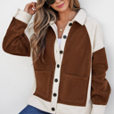 Brown XL Alia Patchwork Down Fleece Shacket