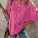  Aliana Exposed Seam Button Neck Wide Sleeve Tunic Top