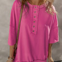  Aliana Exposed Seam Button Neck Wide Sleeve Tunic Top