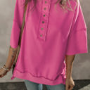  Aliana Exposed Seam Button Neck Wide Sleeve Tunic Top