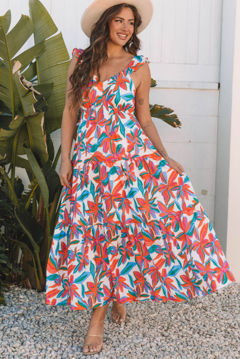 Alice Boho Floral Ruffled Strap Maxi Dress
