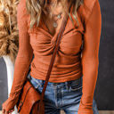  Alice Textured Twist Front V Neck Long Sleeve Top