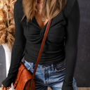  Alice Textured Twist Front V Neck Long Sleeve Top