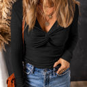  Alice Textured Twist Front V Neck Long Sleeve Top