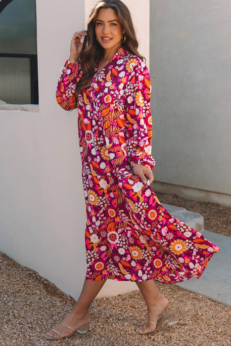 Alina Collared Tiered Long Dress