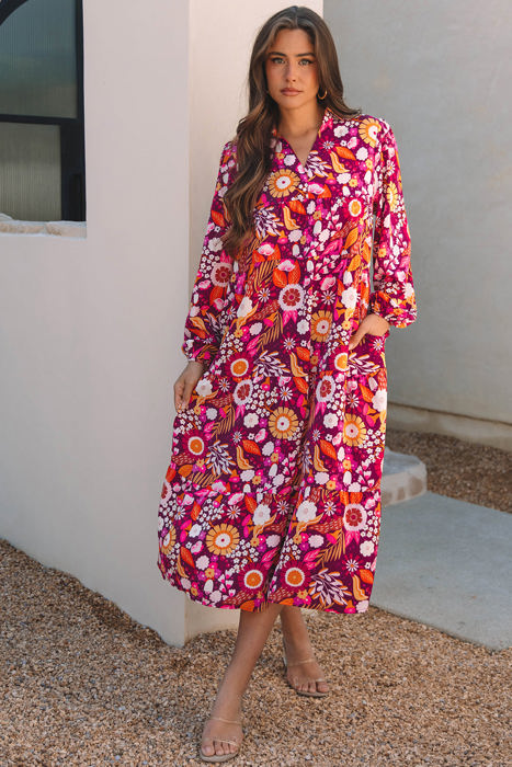 Alina Collared Tiered Long Dress