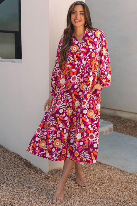 Alina Collared Tiered Long Dress