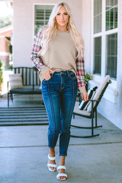 Alina Plaid Raglan Sleeve Sweatshirt