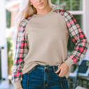 Apricot Small Alina Plaid Raglan Sleeve Sweatshirt