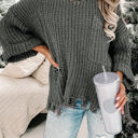  Alina Ripped Raw Hem Chunky Pullover Sweater