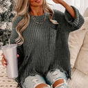  Alina Ripped Raw Hem Chunky Pullover Sweater