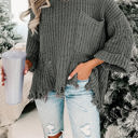  Alina Ripped Raw Hem Chunky Pullover Sweater