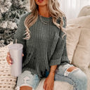  Alina Ripped Raw Hem Chunky Pullover Sweater