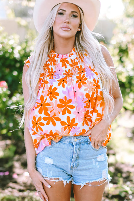 Alison Ruffled Sleeve Smocked Floral Top