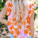  Alison Ruffled Sleeve Smocked Floral Top