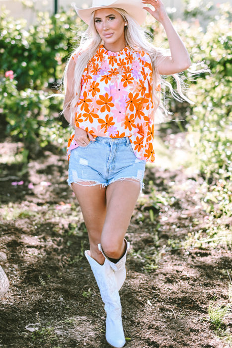 Alison Ruffled Sleeve Smocked Floral Top