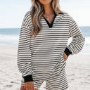  Alivia Stripe Collared Top and Drawstring Shorts Set