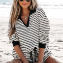  Alivia Stripe Collared Top and Drawstring Shorts Set