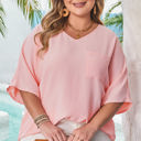 Pink XXXXL Aliyah Plus Size Textured Half Sleeve Top