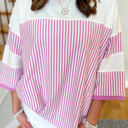  Aliyah Striped Patchwork 3/4 Sleeve Casual Top