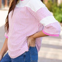  Aliyah Striped Patchwork 3/4 Sleeve Casual Top