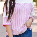  Aliyah Striped Patchwork 3/4 Sleeve Casual Top