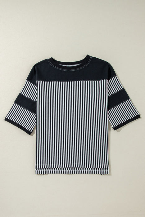 Aliyah Striped Patchwork 3/4 Sleeve Casual Top