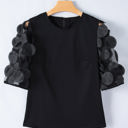 Black Large Aliza Applique Mesh Half Sleeve Blouse