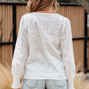  Allison Eyelet Embroidered Smocked Cuff Sheer Blouse