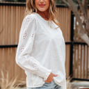  Allison Eyelet Embroidered Smocked Cuff Sheer Blouse