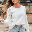  Allison Eyelet Embroidered Smocked Cuff Sheer Blouse