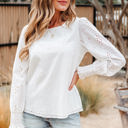  Allison Eyelet Embroidered Smocked Cuff Sheer Blouse