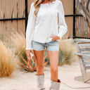  Allison Eyelet Embroidered Smocked Cuff Sheer Blouse