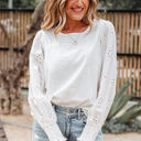 White Small Allison Eyelet Embroidered Smocked Cuff Sheer Blouse