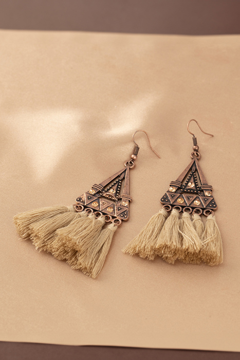 Allison Triangle Metal Tasseled Earrings