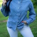  Allyson Ruffled Long Sleeve Buttoned Denim Shirt