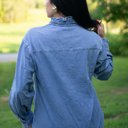  Allyson Ruffled Long Sleeve Buttoned Denim Shirt